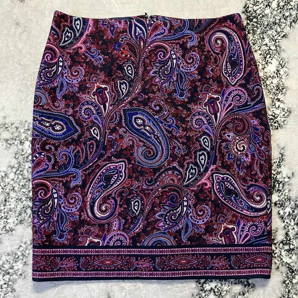 Talbots Skirt Womens Size 10P Purple Multi Paisley Stretch Office Pencil